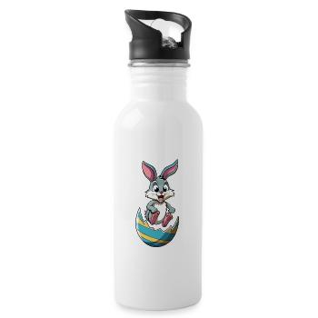 Happy Easter - Osterhase - Osterei - Cartoon - Trinkflasche mit integriertem Trinkhalm - Weiß - Rechts