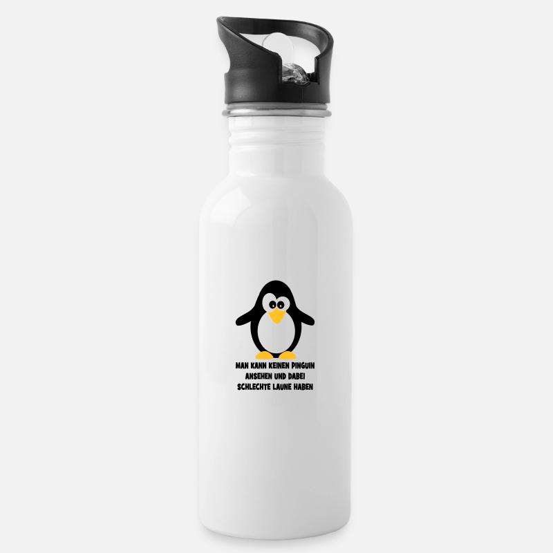 Pinguin - Trinkflasche mit integriertem Trinkhalm - Weiß