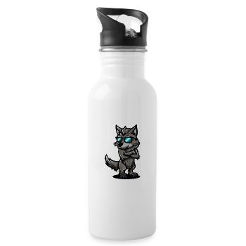Wolf Cool Comic - Trinkflasche mit integriertem Trinkhalm - Weiß - Rechts