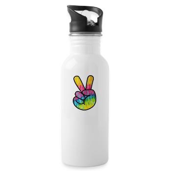 Hand Peace - Trinkflasche mit integriertem Trinkhalm - Weiß - Rechts