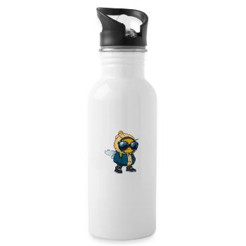 Biene Winter Comic - Trinkflasche mit integriertem Trinkhalm - Weiß - Rechts