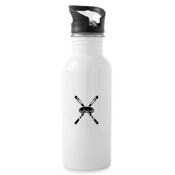 Ski and goggles with mountains, skiing - Water bottle with straw - white - Right