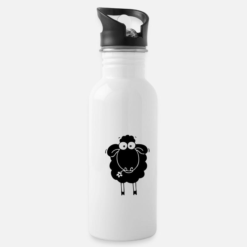 Schaf schwarz - Trinkflasche mit integriertem Trinkhalm - Weiß