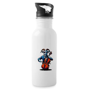 Cool Goat Playing Cello Music Band Orchestra - Water bottle with straw - white - Right