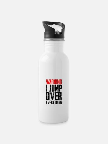 Warning I Jump Over Everything 3 - Trinkflasche mit integriertem Trinkhalm - Weiß