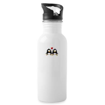 2 in love Pingus :) - Water bottle with straw - white - Right