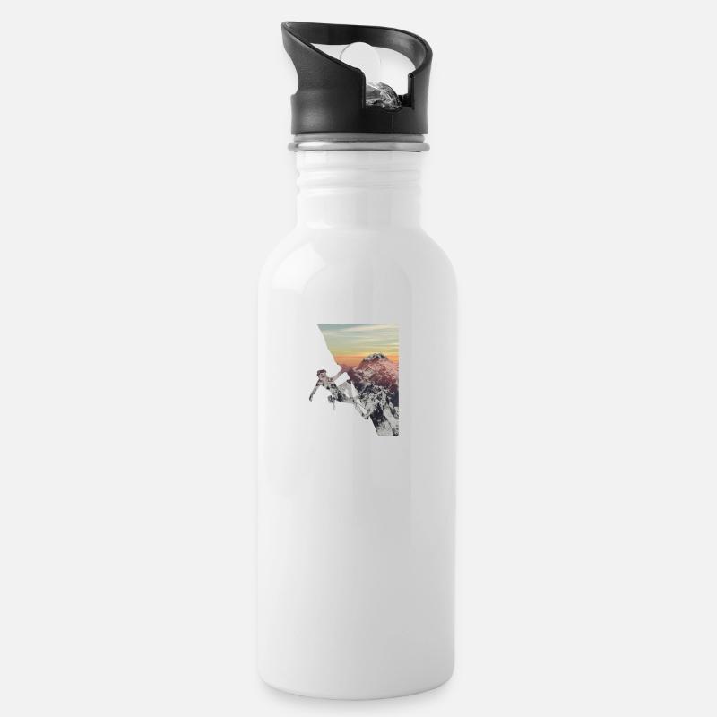 Kletterer Gebirge - Trinkflasche mit integriertem Trinkhalm - Weiß