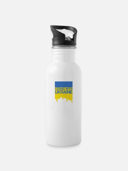 Ich stehe an der Seite der Ukraine mit der Unterstützung der Ukraine Ukrain - Trinkflasche mit integriertem Trinkhalm - Weiß