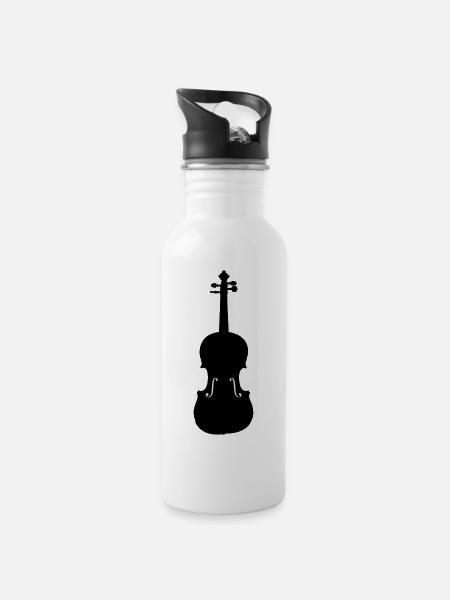 Geige - Trinkflasche mit integriertem Trinkhalm - Weiß