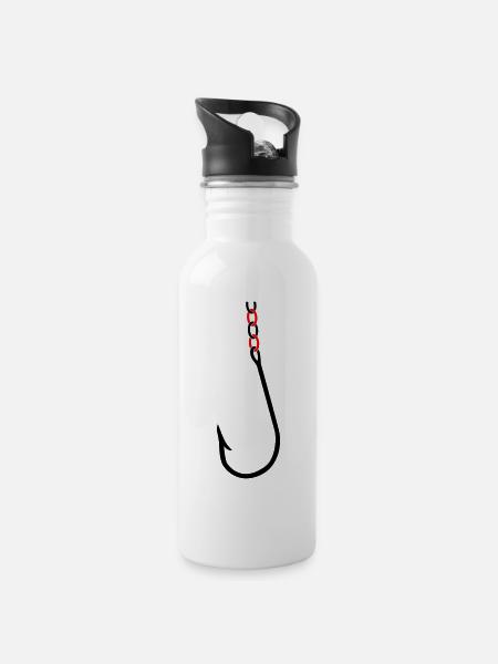 Angelhaken 2 farben - Trinkflasche mit integriertem Trinkhalm - Weiß