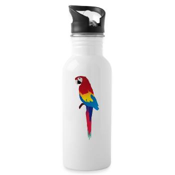 Bunter Papagei Print auf Kleidung - Trinkflasche mit integriertem Trinkhalm - Weiß - Rechts