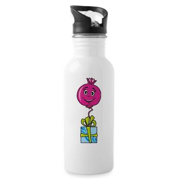 Happy cartoonish pomegranate - Water bottle with straw - white - Right
