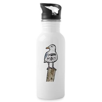 Moin Moin / Möwe / Norddeutschland / See / Meer - Trinkflasche mit integriertem Trinkhalm - Weiß - Rechts