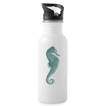 "Seepferdchen", Boho Line Art Design, Serie Ocean - Trinkflasche mit integriertem Trinkhalm - Weiß - Rechts