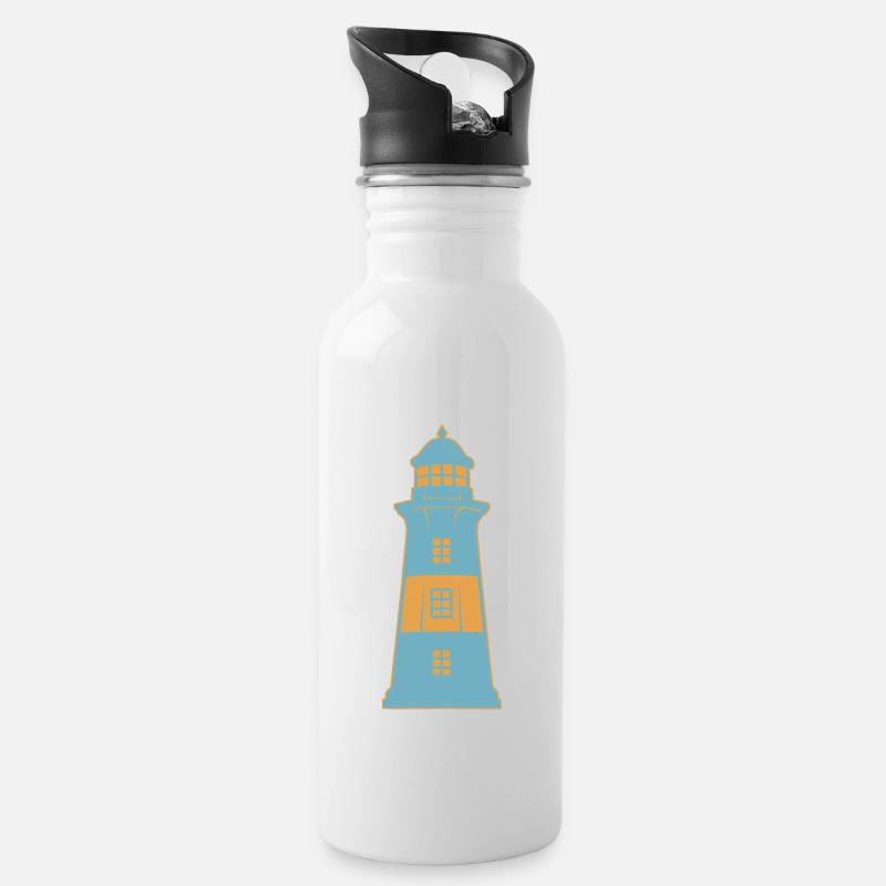 Leuchtturm maritim Küste - Trinkflasche mit integriertem Trinkhalm - Weiß