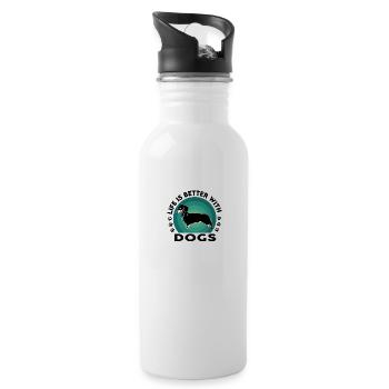 Dog Hund Dackel Life is better - Trinkflasche mit integriertem Trinkhalm - Weiß - Rechts