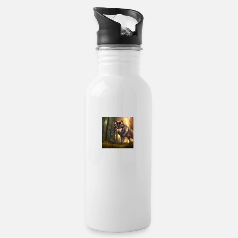 Wolf - Trinkflasche mit integriertem Trinkhalm - Weiß