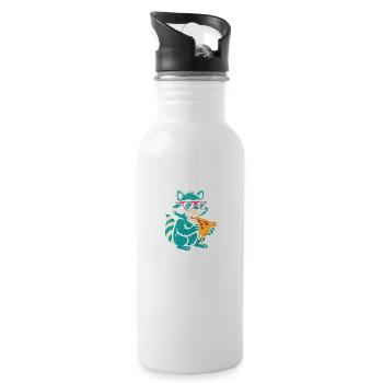 Waschbär mit Sonnenbrille isst Pizza - Trinkflasche mit integriertem Trinkhalm - Weiß - Rechts