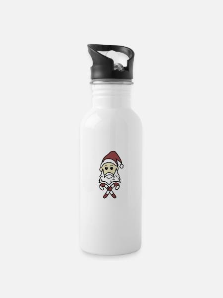 Weihnachtsmann - Trinkflasche mit integriertem Trinkhalm - Weiß