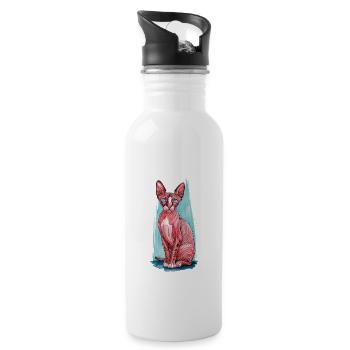 Sphynx Katze für Katzenliebhaber - Trinkflasche mit integriertem Trinkhalm - Weiß - Rechts