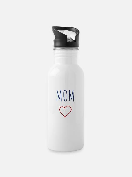 Mama Herz - Trinkflasche mit integriertem Trinkhalm - Weiß