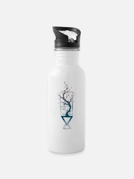 Geometrischer Baum - Trinkflasche mit integriertem Trinkhalm - Weiß