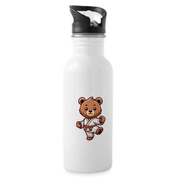 Karate Bear Cute Martial Arts Motif - Water bottle with straw - white - Right