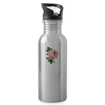 Pink Rose! Gift Idea - Water bottle with straw - silver - Right