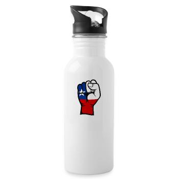 Chile Flagge Faust Hand Symbol - Trinkflasche mit integriertem Trinkhalm - Weiß - Rechts