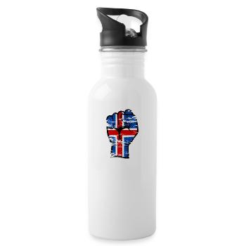 Iceland Flag Fist Hand Used Symbol - Water bottle with straw - white - Right