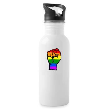 Rainbow Color Flag Hand Fist Symbol - Water bottle with straw - white - Right