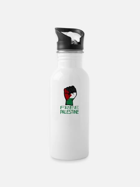 Drapeau de la Palestine gratuit Palestine vert - Gourde avec paille intégrée - blanc
