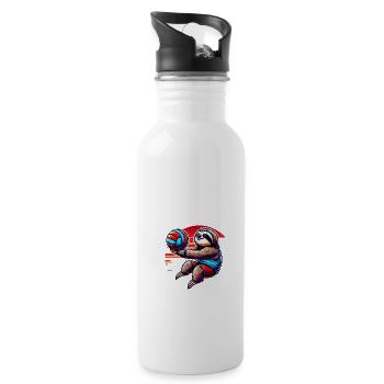 Coole Faultier Volleyball Spieler - Trinkflasche mit integriertem Trinkhalm - Weiß - Rechts