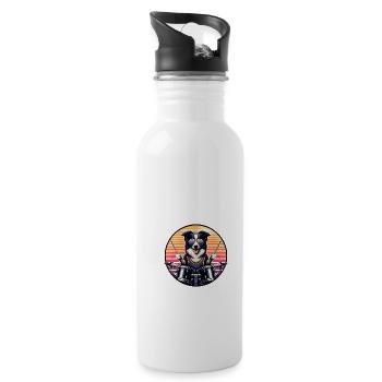 Cool Border Collie Plays Drums In Band - Water bottle with straw - white - Right