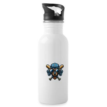 Cooler Dackel Jagdhund Baseball Spieler Sport - Trinkflasche mit integriertem Trinkhalm - Weiß - Rechts