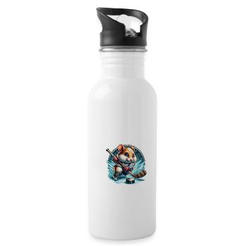 Cute Hamster Hockey Player - Water bottle with straw - white - Right
