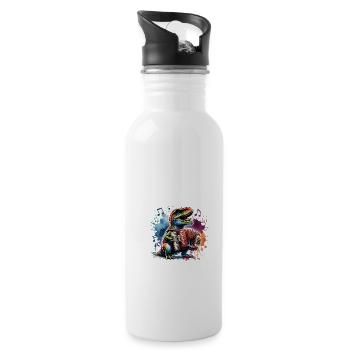 Colorful Dino Accordion Player - Water bottle with straw - white - Right
