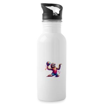 Cooler Faultier Volleyball Spieler - Trinkflasche mit integriertem Trinkhalm - Weiß - Rechts