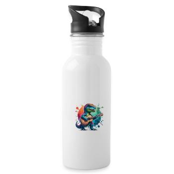 Cooler Dino Gitarrist Dinosaurier Design - Trinkflasche mit integriertem Trinkhalm - Weiß - Rechts