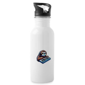 Relaxed Sloth Synthesizer Player - Water bottle with straw - white - Right