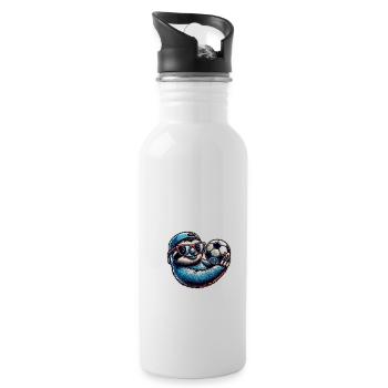 Cool Sloth Soccer Player Design - Water bottle with straw - white - Right