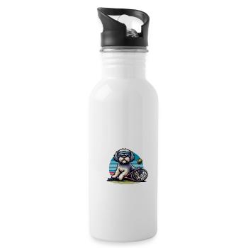 Bolonka Zwetna Dog Owner Tennis Player - Water bottle with straw - white - Right