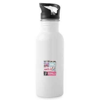 Cat Ladies for Kamala - Anime, Cats and Kamala 24 - Water bottle with straw - white - Right