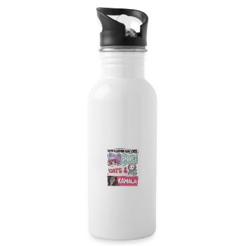 Cat Ladies for Kamala - Anime, Cats and Kamala 24 - Water bottle with straw - white - Right