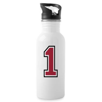 Zahl Eins - 1 - Trinkflasche mit integriertem Trinkhalm - Weiß - Rechts