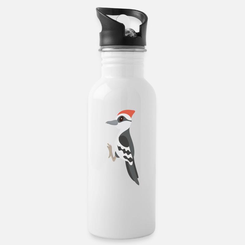 Specht - Trinkflasche mit integriertem Trinkhalm - Weiß