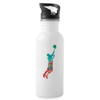 Basketballspieler - PopArt - Trinkflasche mit integriertem Trinkhalm - Weiß - Rechts