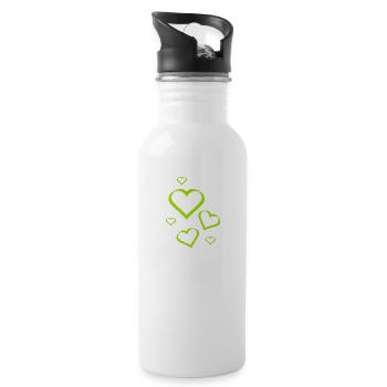 green heart green gift valentine's day - Water bottle with straw - white - Right