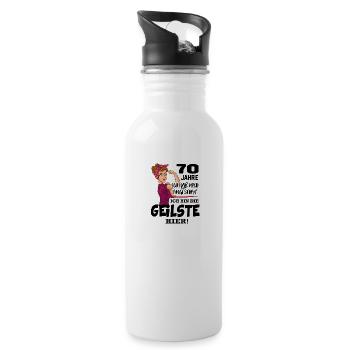 Geburtstag 70 Jahre Die Beste Geilste Chefin Queen - Trinkflasche mit integriertem Trinkhalm - Weiß - Rechts