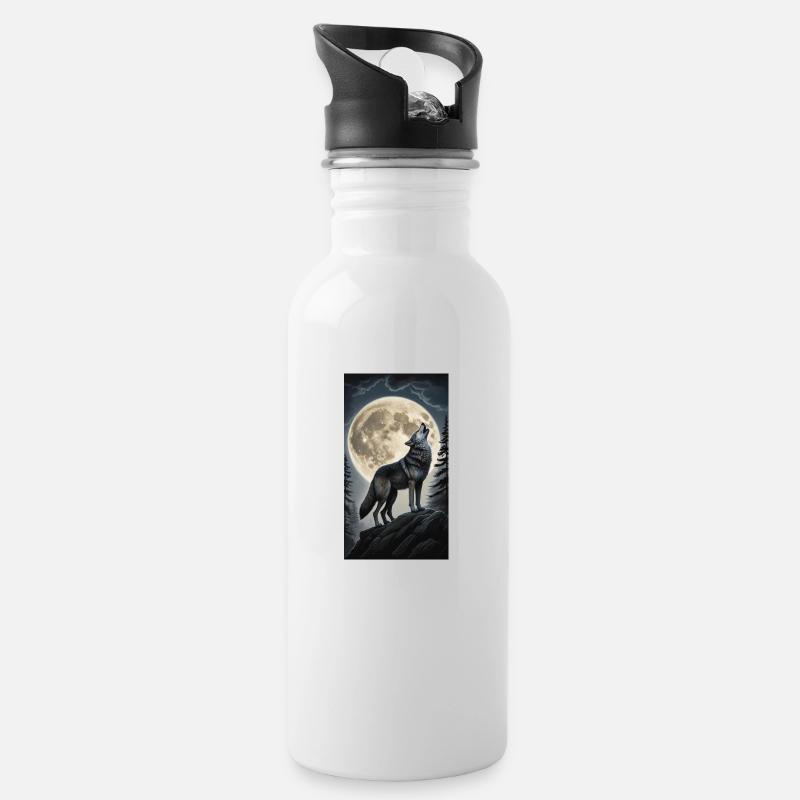 Wolf - Trinkflasche mit integriertem Trinkhalm - Weiß